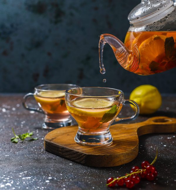 Homemade fruit and berry tea with mint.